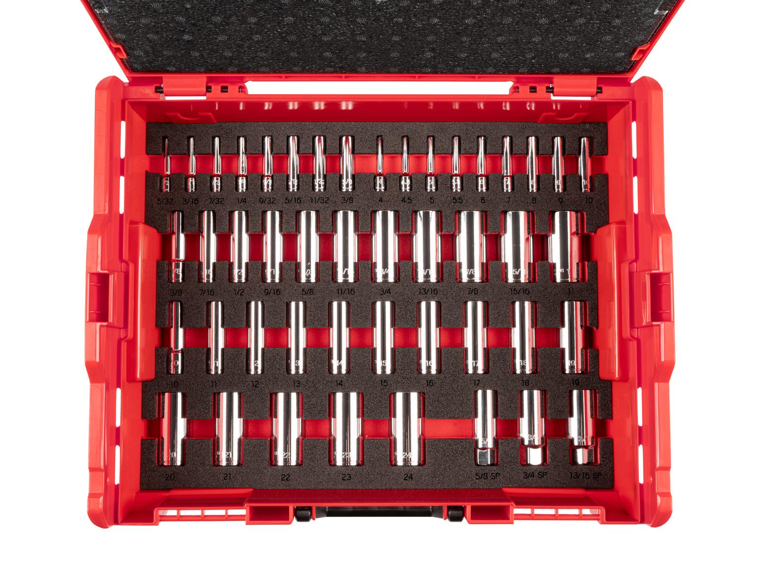 TEKTON OLB91301-T 1/4, 3/8 Inch Drive 6-Point Socket Set, 105-Piece (5/32 - 1 in., 4 - 24 mm) and Lid Insert in Stacking Tool Box