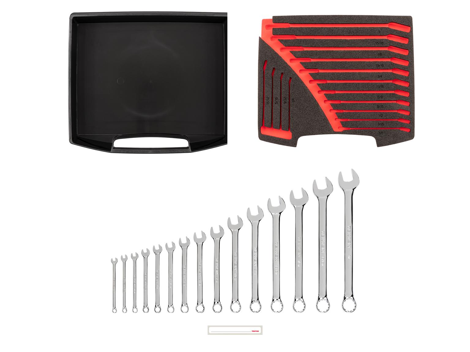 TEKTON OLB94201-T Combination Wrench Set, 15-Piece (1/4-1 in.) in Open Top Drawer and Rack