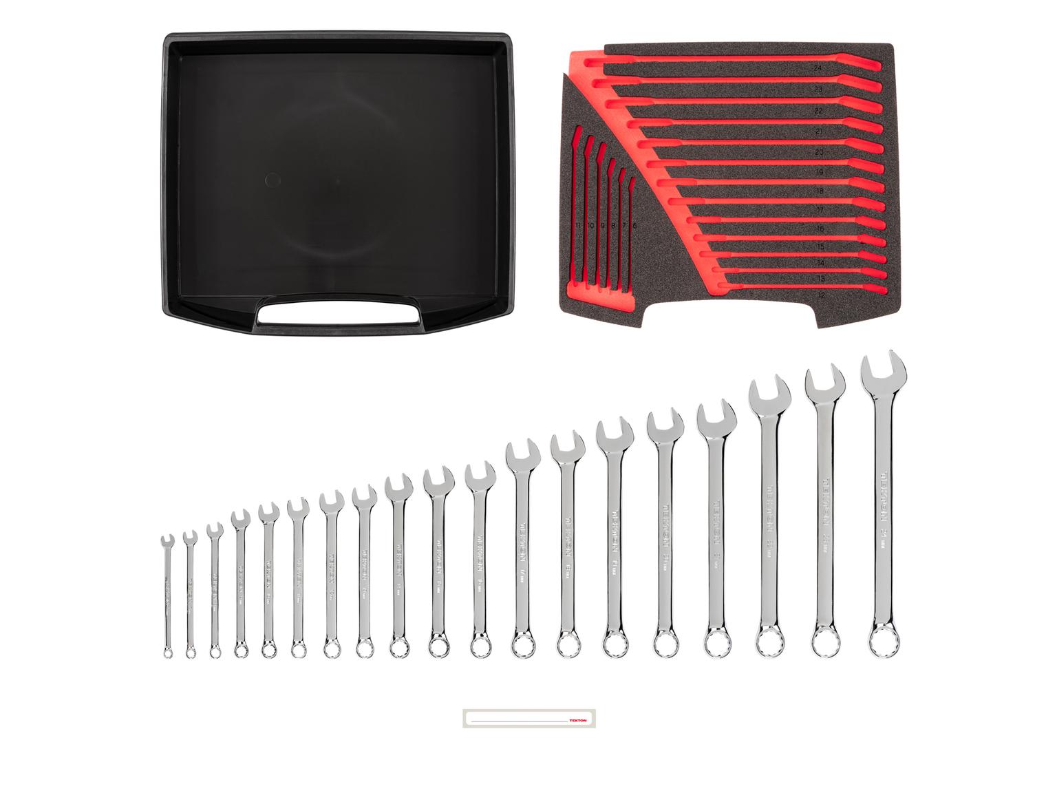 TEKTON OLB94202-T Combination Wrench Set, 19-Piece (6-24 mm) in Open Top Drawer and Rack