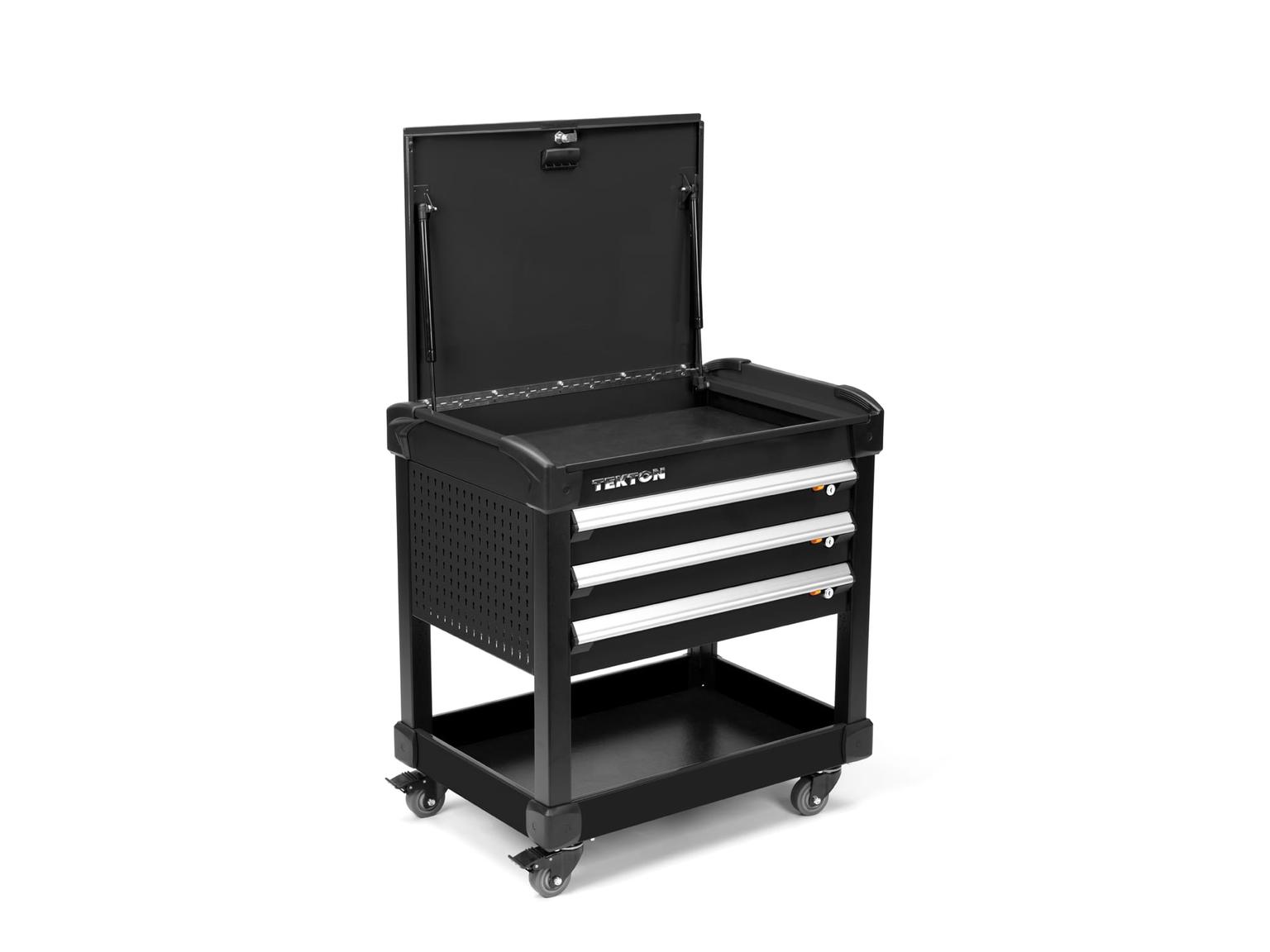 TEKTON ORG65106-T 33 Inch Tall 3-Drawer Tool Cart, Carbon (31" W x 33" H x 21" D) - Pegboard Sides