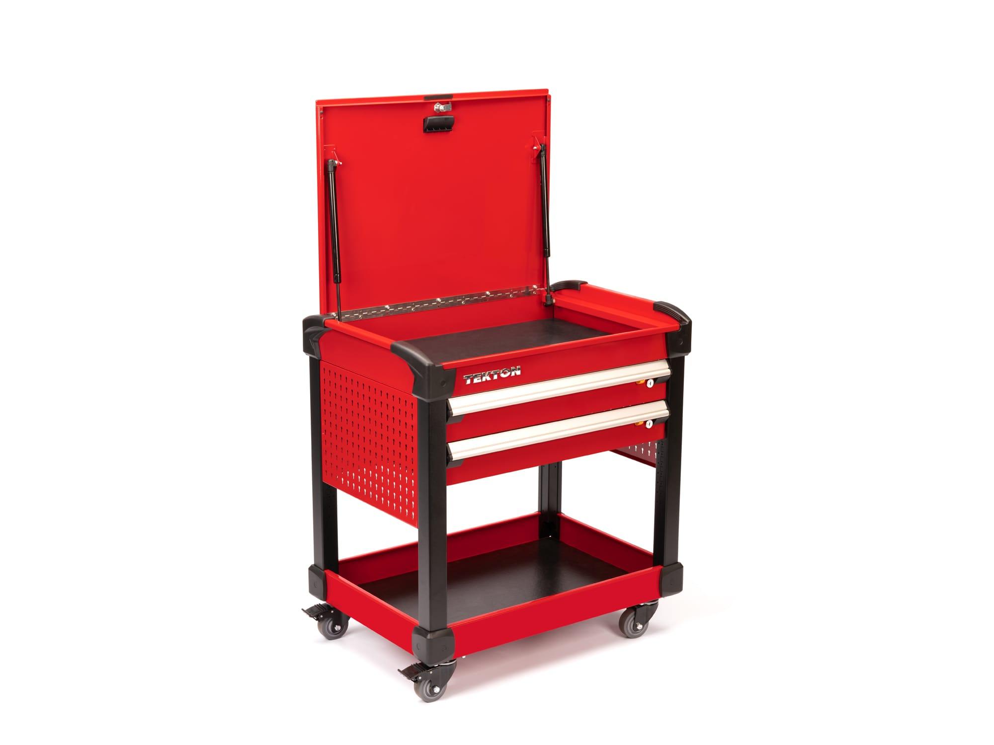TEKTON ORG65204-T 33 Inch Tall 2-Drawer Tool Cart, Red (31" W x 33" H x 21" D) - Pegboard Sides