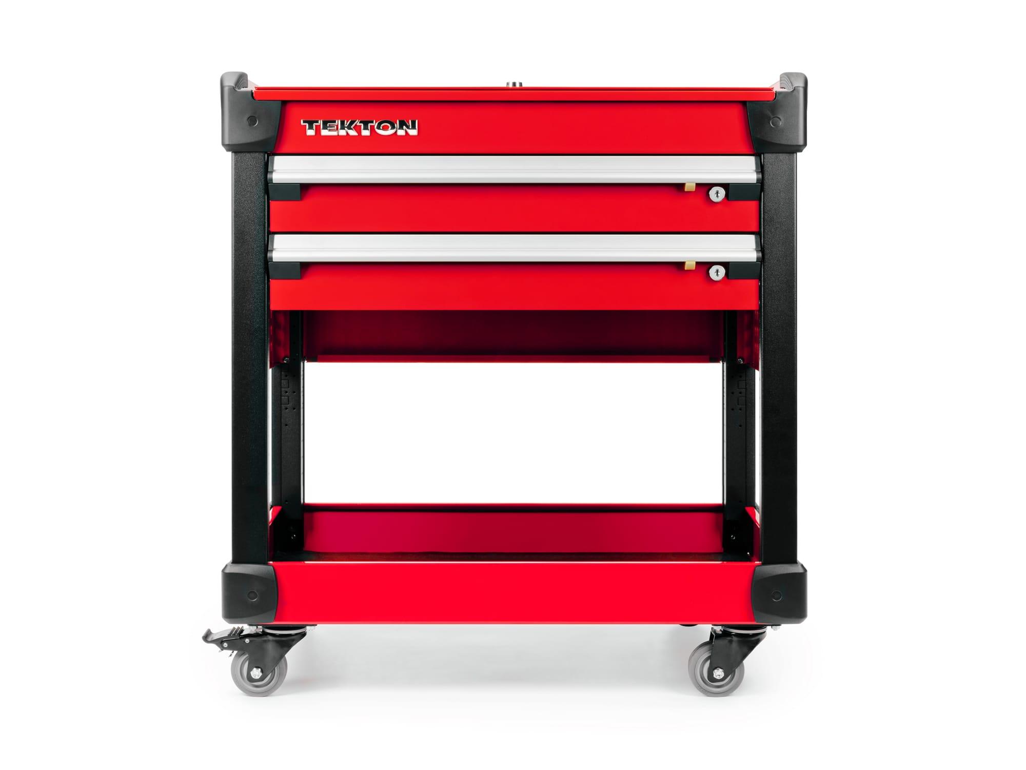 TEKTON ORG65204-T 33 Inch Tall 2-Drawer Tool Cart, Red (31" W x 33" H x 21" D) - Pegboard Sides