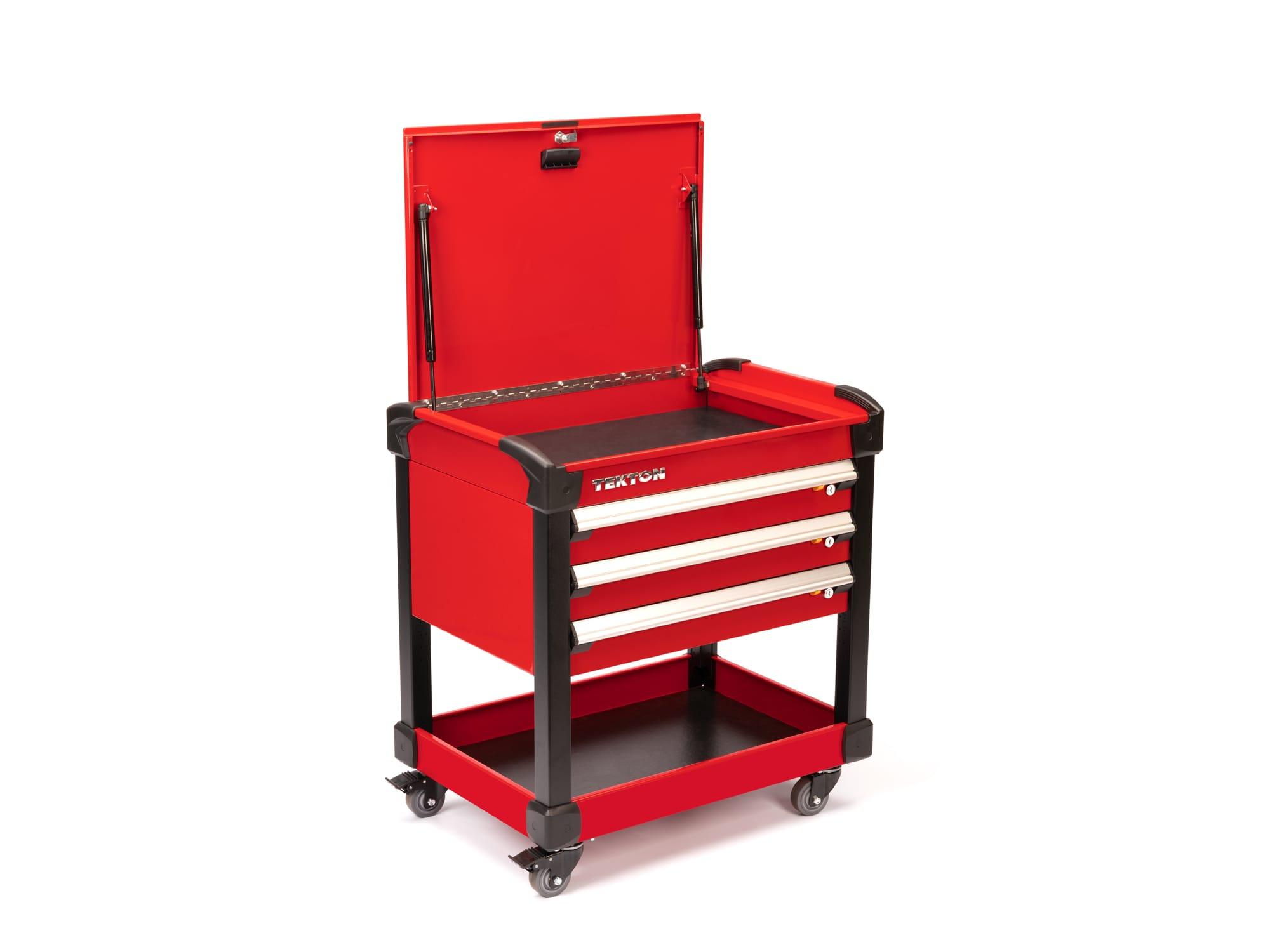 TEKTON ORG65205-T 33 Inch Tall 3-Drawer Tool Cart, Red (31" W x 33" H x 21" D) - Solid Sides