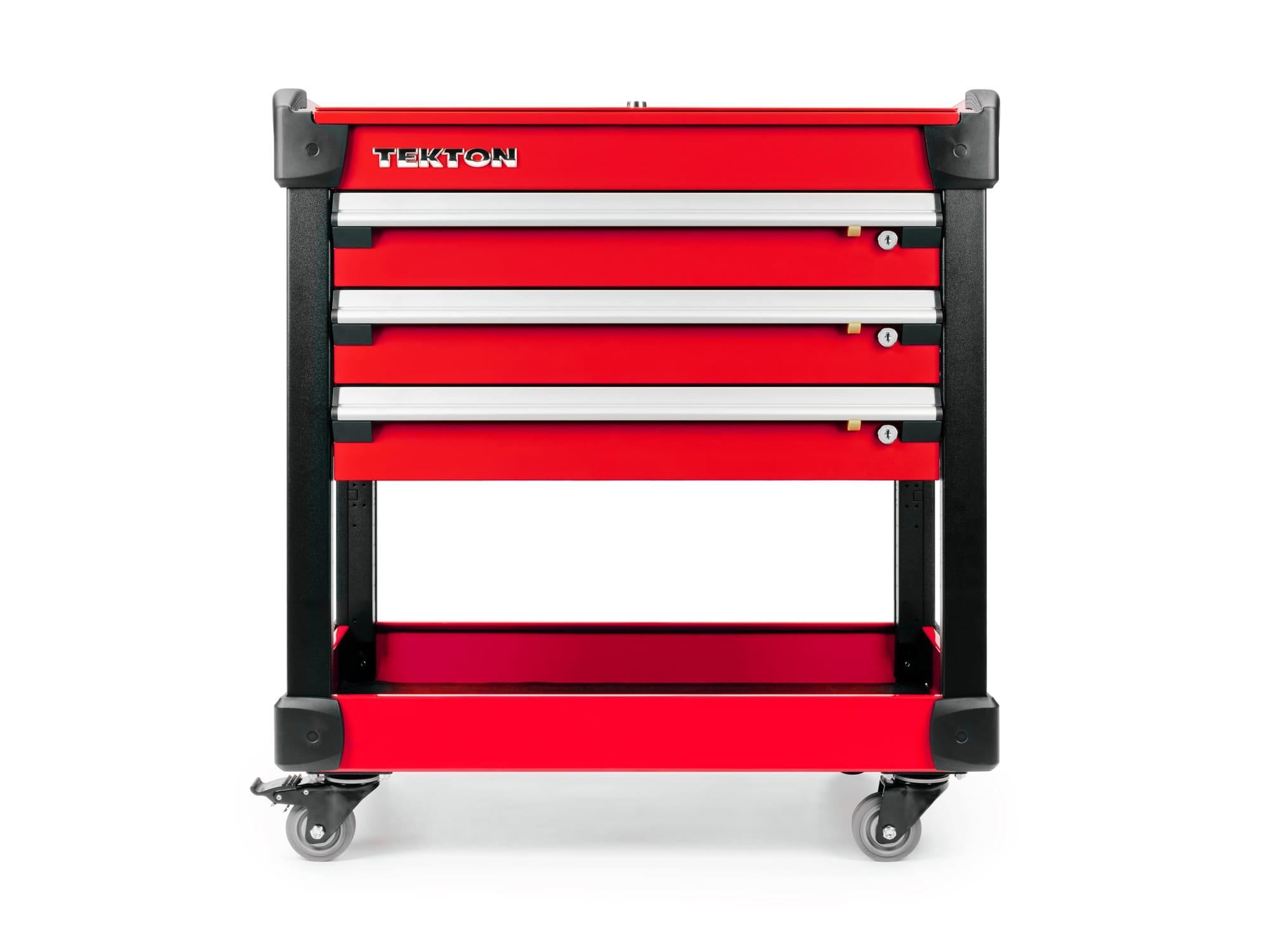 TEKTON ORG65205-T 33 Inch Tall 3-Drawer Tool Cart, Red (31" W x 33" H x 21" D) - Solid Sides