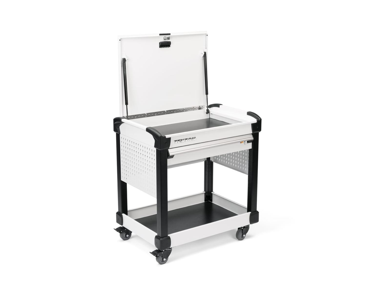 TEKTON ORG65302-T 33 Inch Tall 1-Drawer Tool Cart, White (31" W x 33" H x 21" D) - Pegboard Sides
