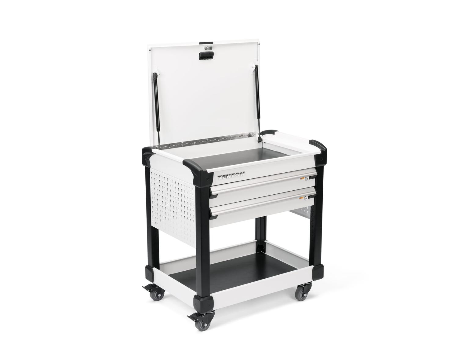 TEKTON ORG65304-T 33 Inch Tall 2-Drawer Tool Cart, White (31" W x 33" H x 21" D) - Pegboard Sides