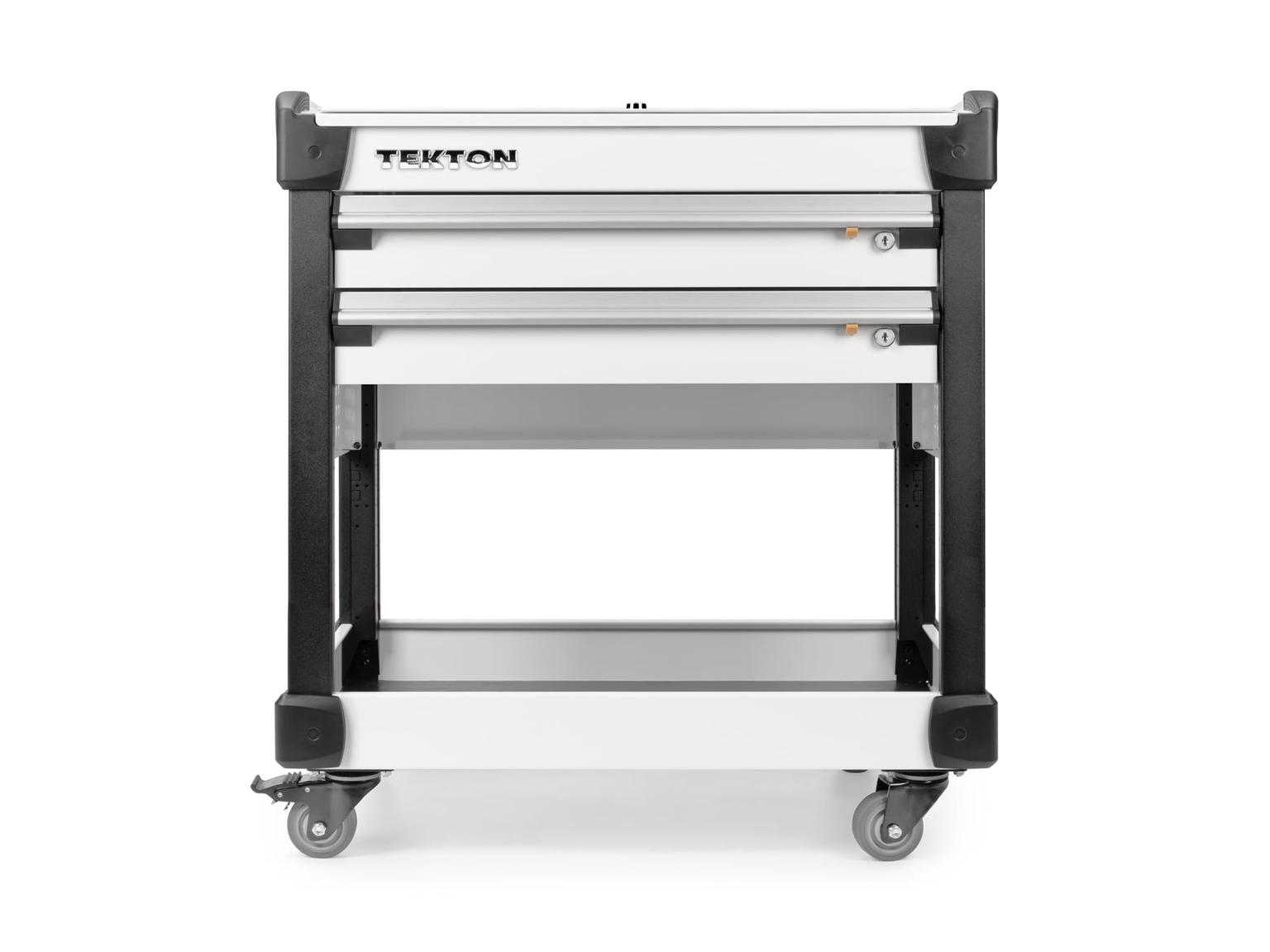 TEKTON ORG65304-T 33 Inch Tall 2-Drawer Tool Cart, White (31" W x 33" H x 21" D) - Pegboard Sides