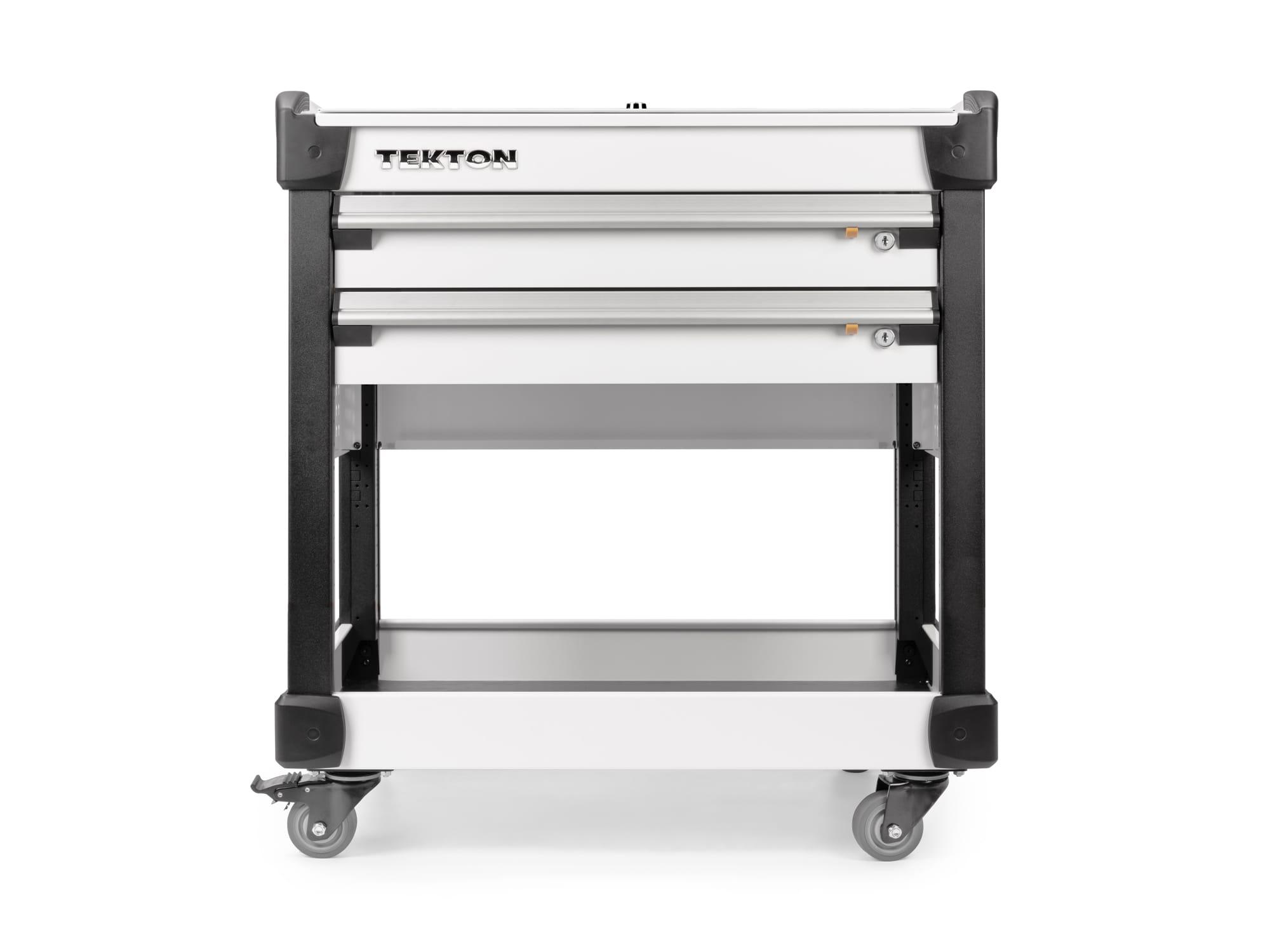 TEKTON ORG65304-T 33 Inch Tall 2-Drawer Tool Cart, White (31" W x 33" H x 21" D) - Pegboard Sides