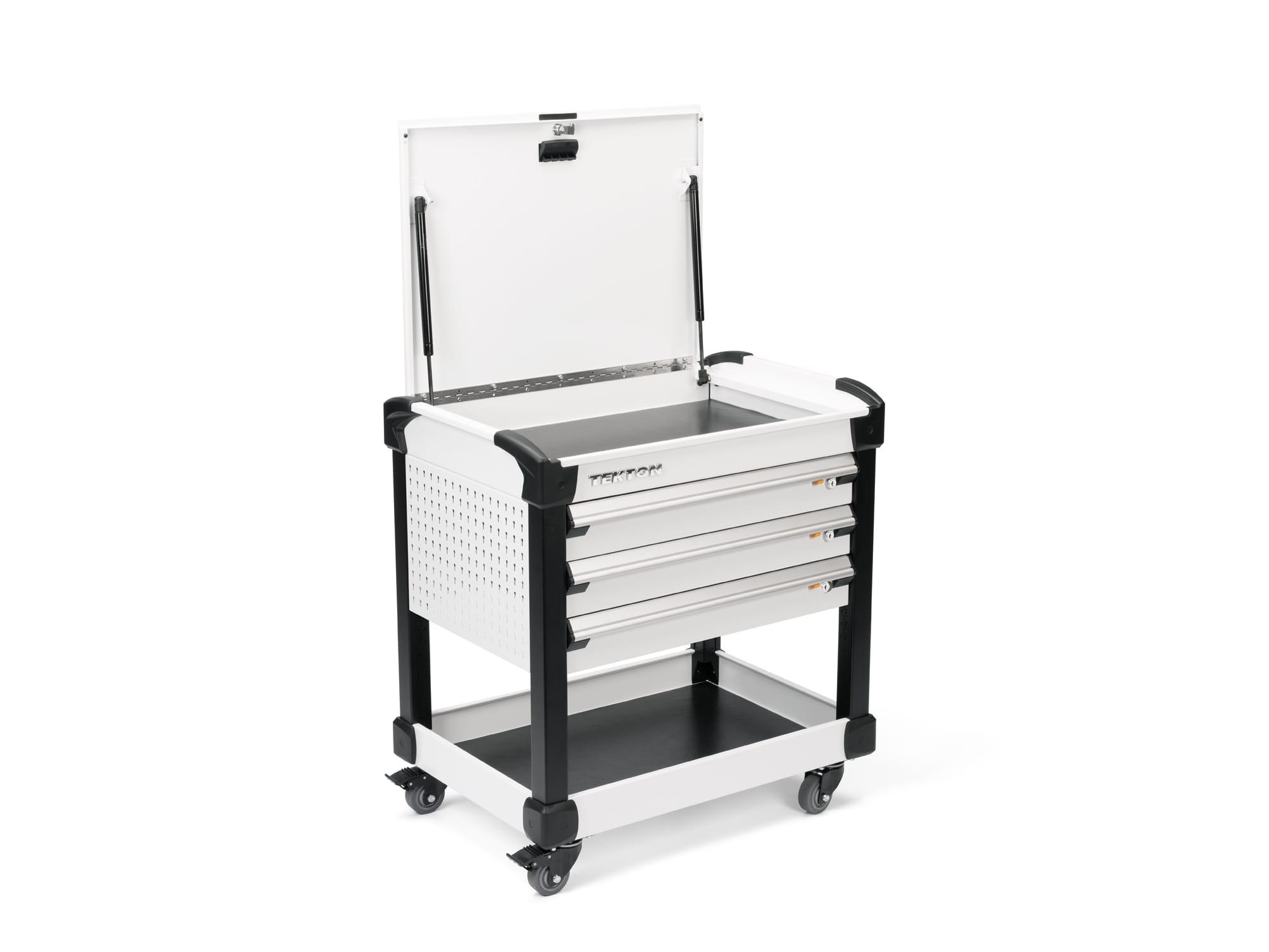 TEKTON ORG65306-T 33 Inch Tall 3-Drawer Tool Cart, White (31" W x 33" H x 21" D) - Pegboard Sides