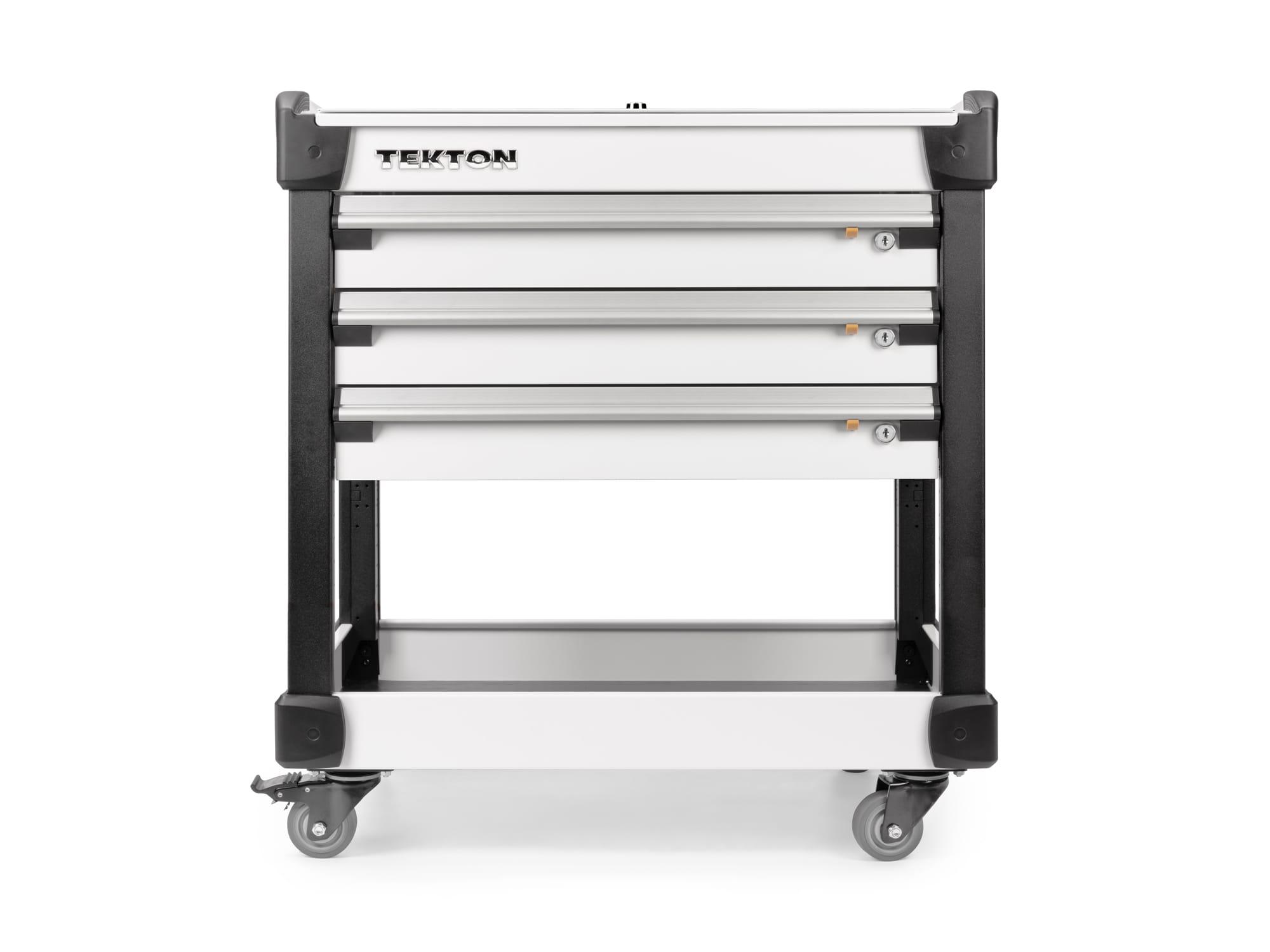 TEKTON ORG65306-T 33 Inch Tall 3-Drawer Tool Cart, White (31" W x 33" H x 21" D) - Pegboard Sides