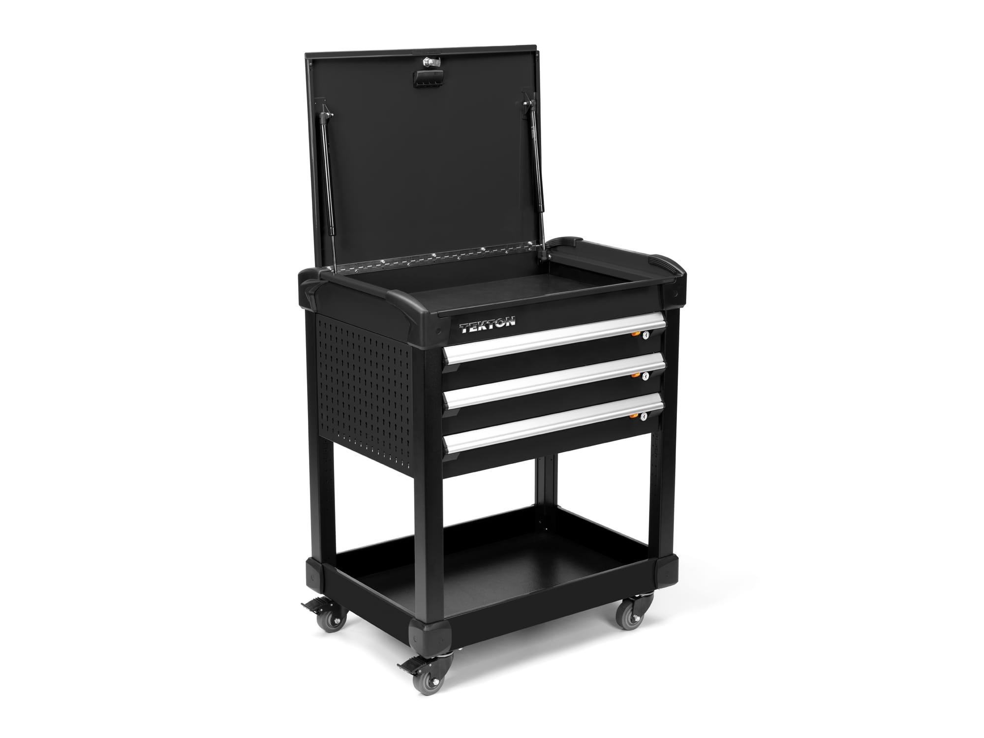 TEKTON ORG66106-T 37 Inch Tall 3-Drawer Tool Cart, Carbon (31" W x 37" H x 21" D) - Pegboard Sides
