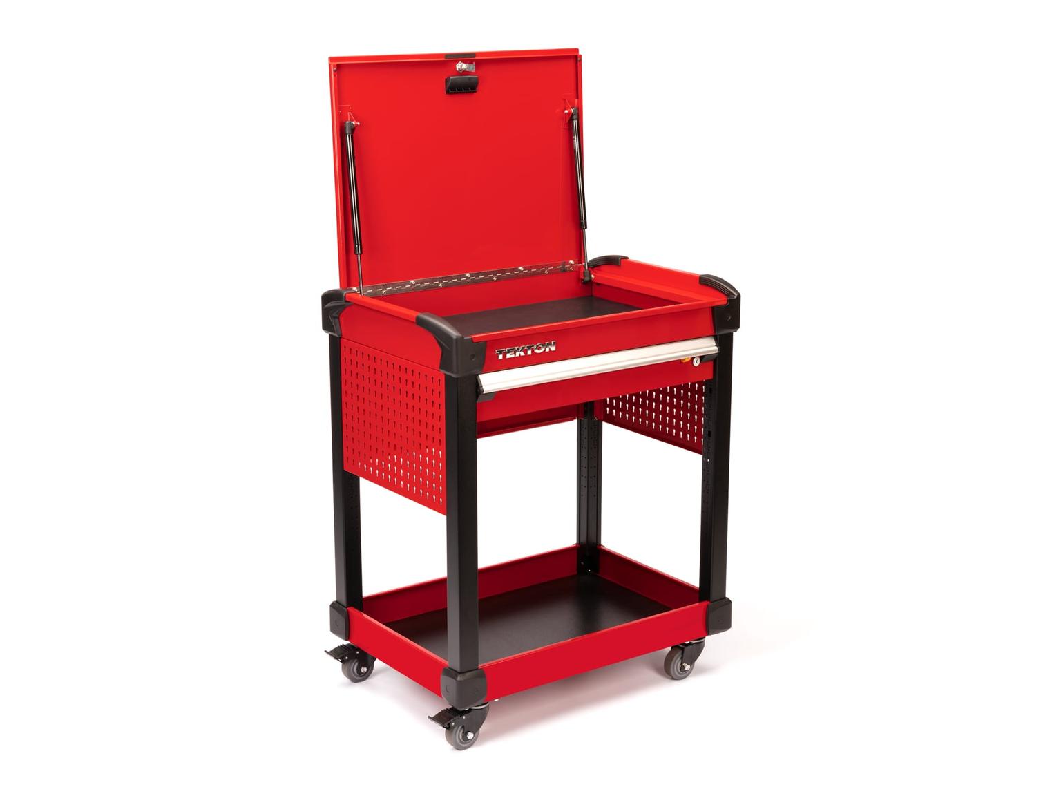 TEKTON ORG66202-T 37 Inch Tall 1-Drawer Tool Cart, Red (31" W x 37" H x 21" D) - Pegboard Sides