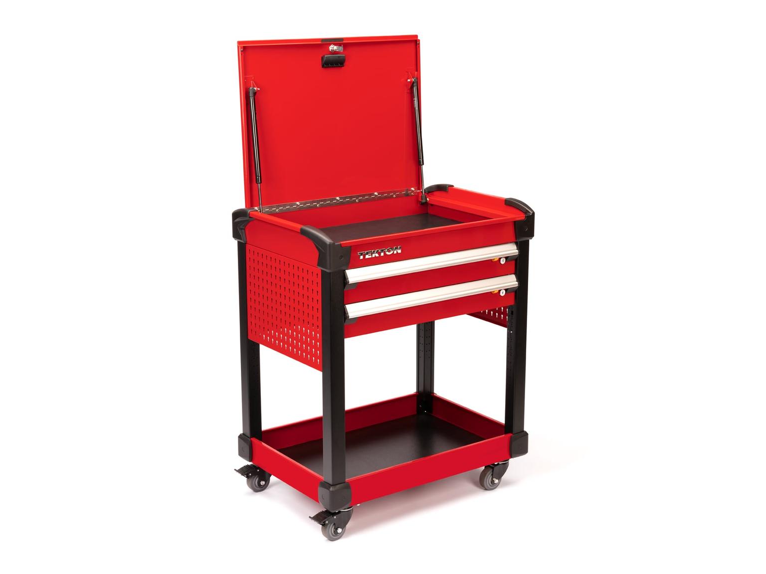 TEKTON ORG66204-T 37 Inch Tall 2-Drawer Tool Cart, Red (31" W x 37" H x 21" D) - Pegboard Sides