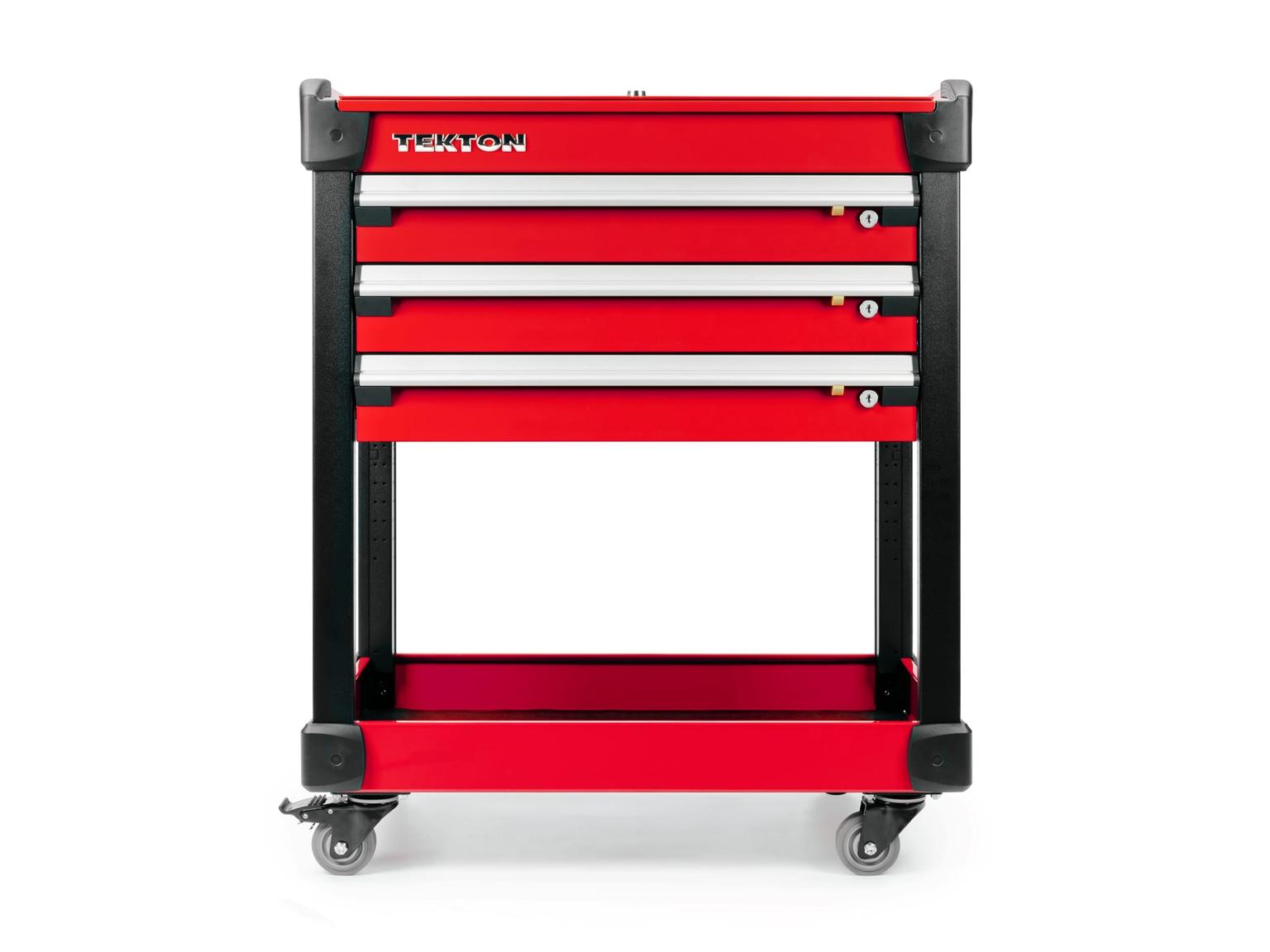 TEKTON ORG66206-T 37 Inch Tall 3-Drawer Tool Cart, Red (31" W x 37" H x 21" D) - Pegboard Sides