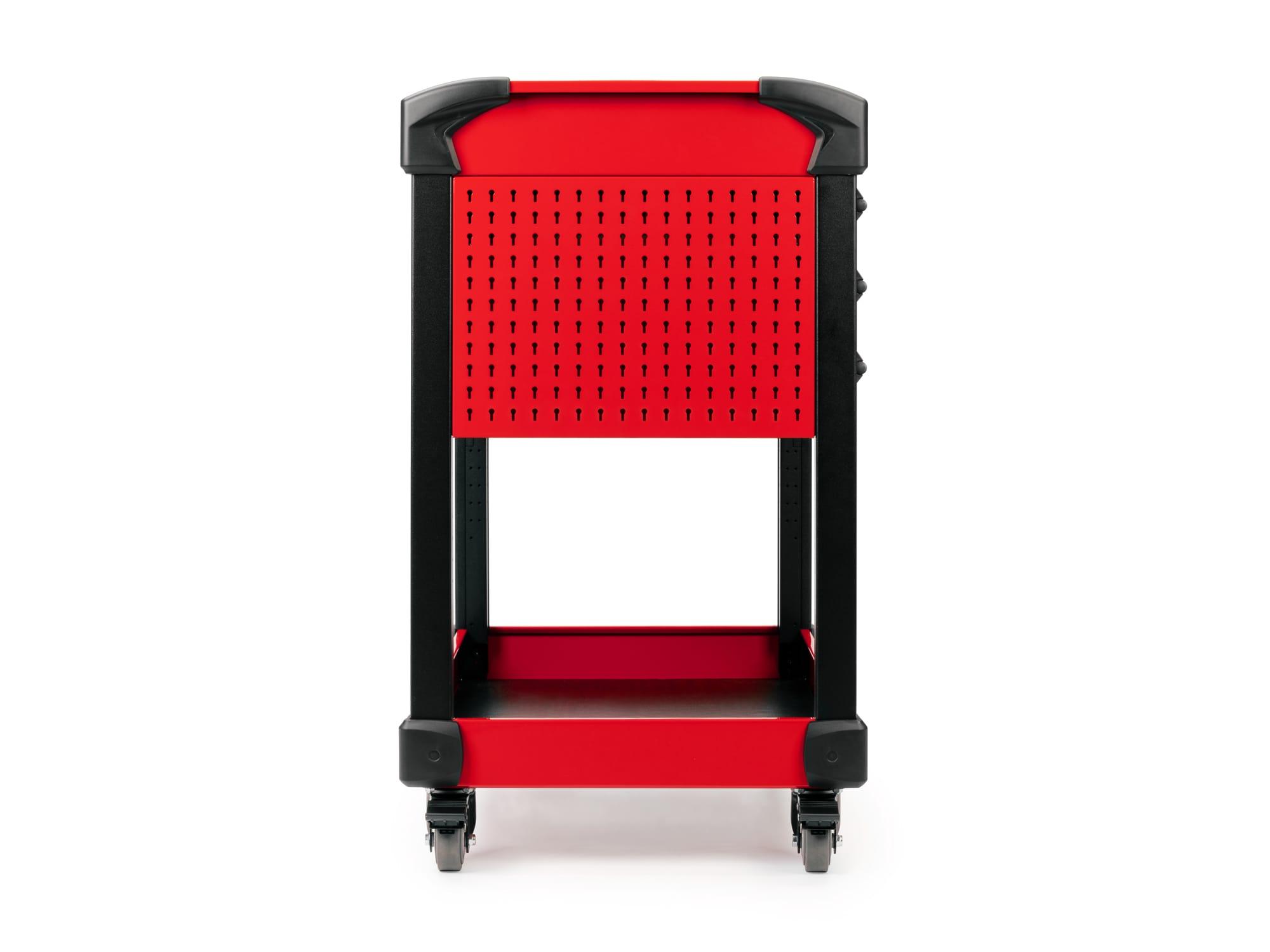 TEKTON ORG66206-T 37 Inch Tall 3-Drawer Tool Cart, Red (31" W x 37" H x 21" D) - Pegboard Sides
