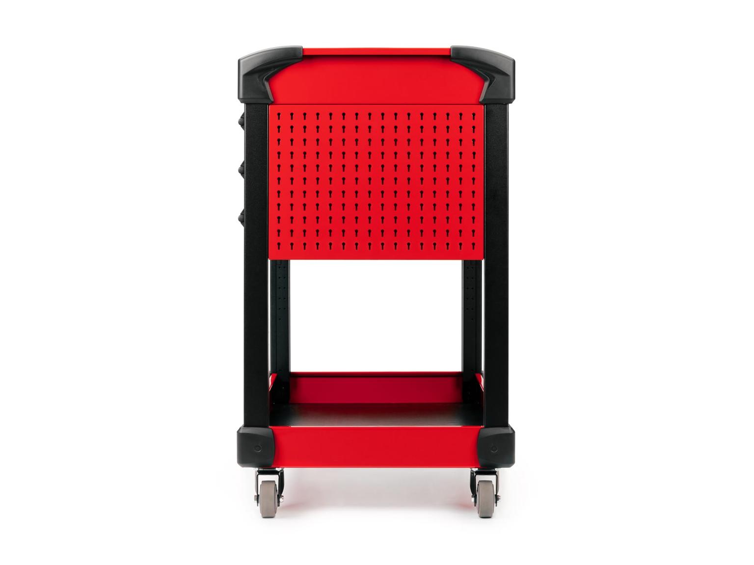 TEKTON ORG66206-T 37 Inch Tall 3-Drawer Tool Cart, Red (31" W x 37" H x 21" D) - Pegboard Sides