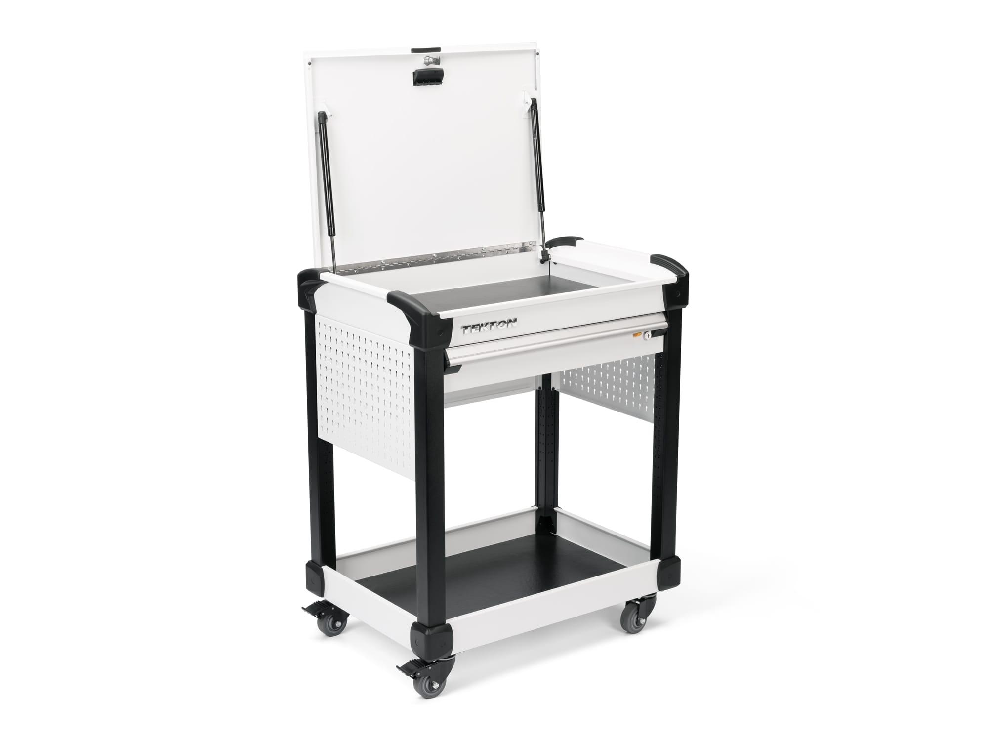 TEKTON ORG66302-T 37 Inch Tall 1-Drawer Tool Cart, White (31" W x 37" H x 21" D) - Pegboard Sides