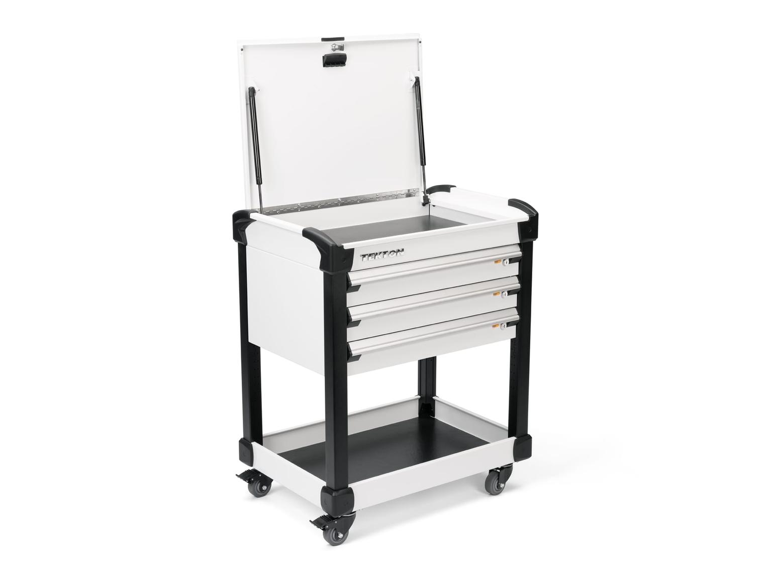 TEKTON ORG66305-T 37 Inch Tall 3-Drawer Tool Cart, White (31" W x 37" H x 21" D) - Solid Sides