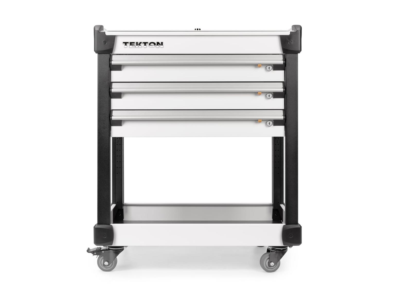 TEKTON ORG66305-T 37 Inch Tall 3-Drawer Tool Cart, White (31" W x 37" H x 21" D) - Solid Sides