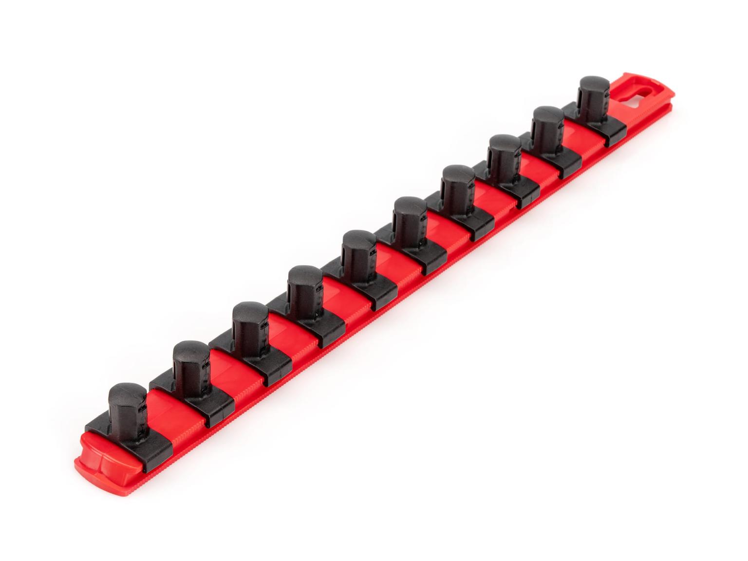 TEKTON OSR22110-T 1/2 Inch Drive x 13 Inch Socket Rail, 10 Clips (Red)