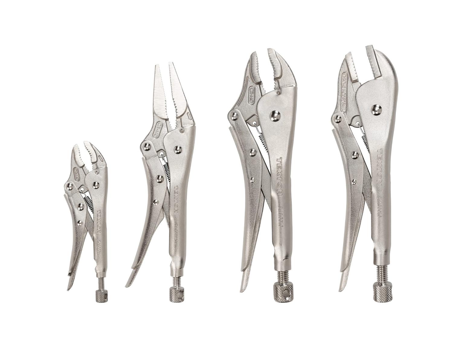 TEKTON PLK99902-T Locking Pliers Set, 4-Piece (Straight Jaw, Curved Jaw, Long Nose)