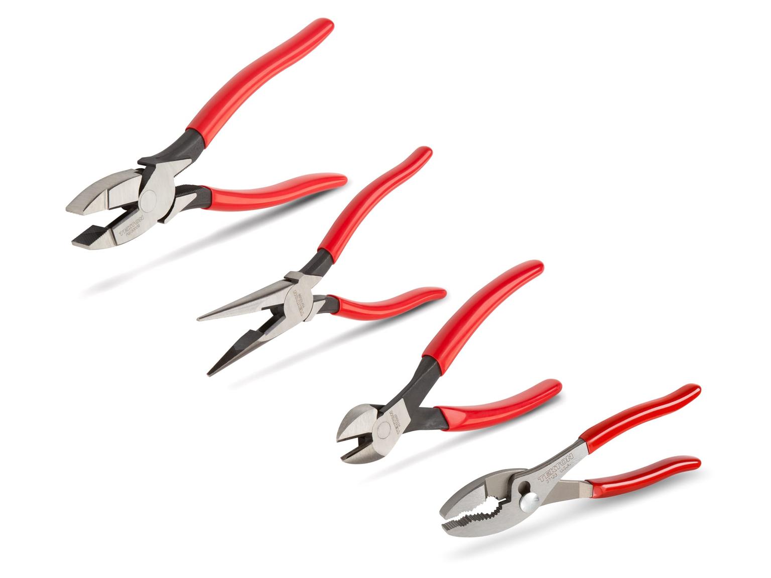 TEKTON PLR99019-D Pliers Set, 4-Piece (Long Nose, Diagonal Cutting, Lineman's, Slip Joint)