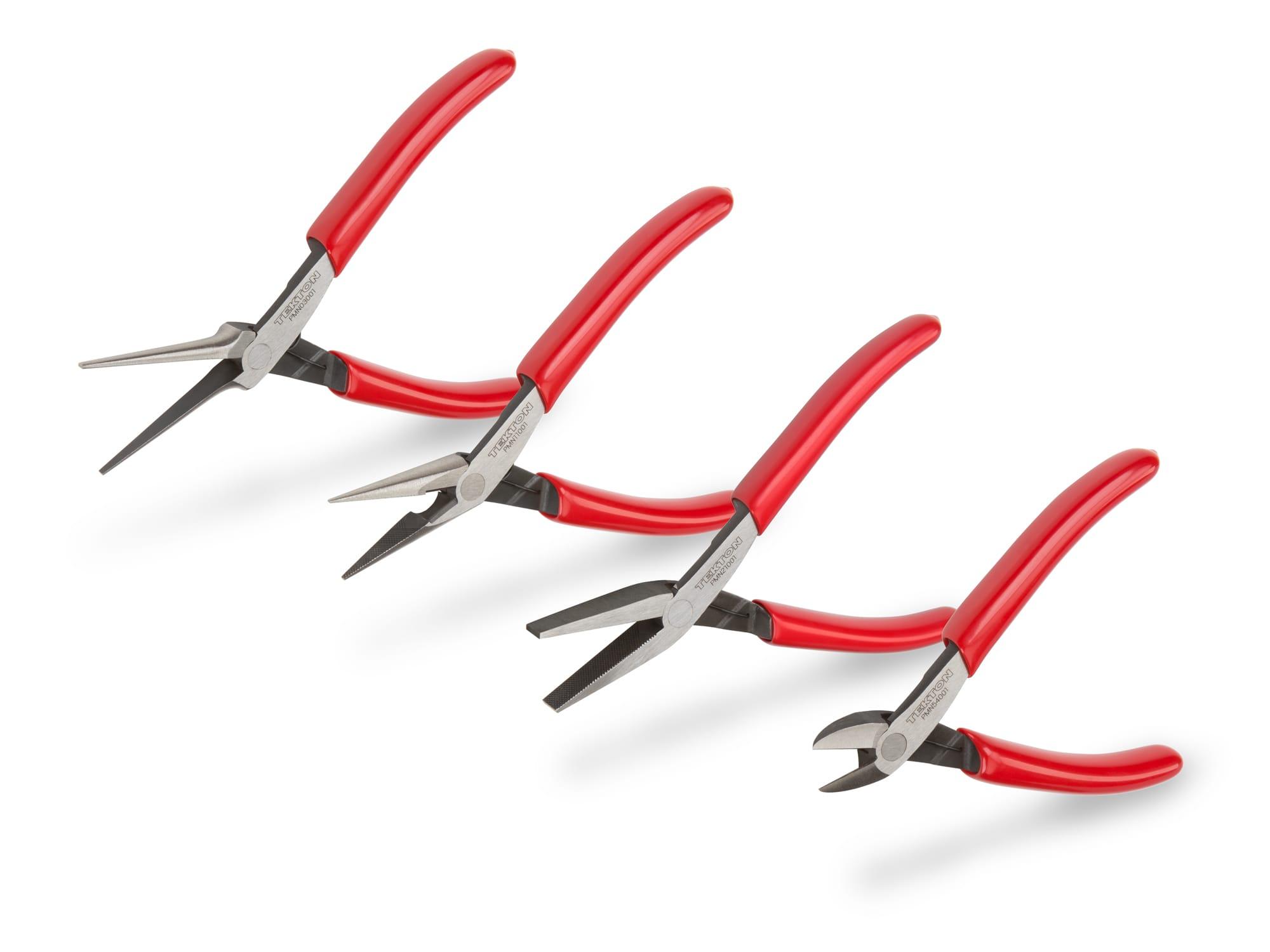 TEKTON PMN99004-D Mini Pliers Set, 4-Piece (Smooth Jaw Needle Nose, Long Nose, Flat Nose, Cutting)
