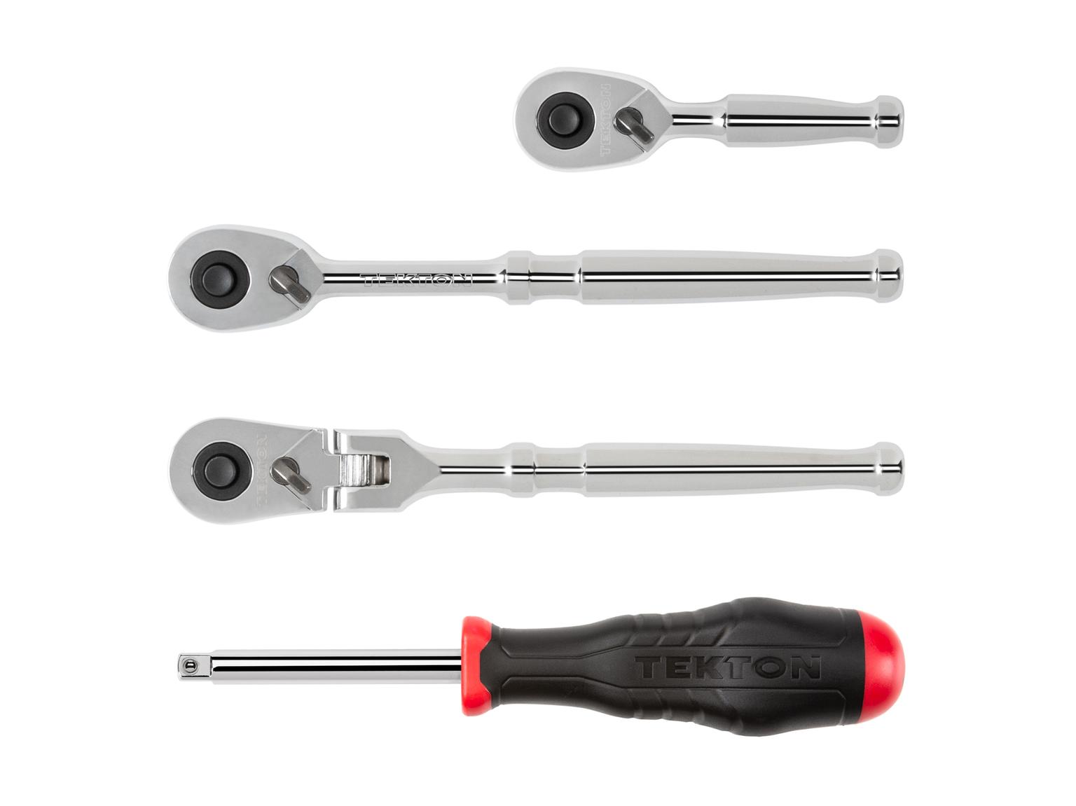 TEKTON SDR99003-T 1/4 Inch Drive Quick-Release Ratchet and Spinner Handle Set (4-Piece)