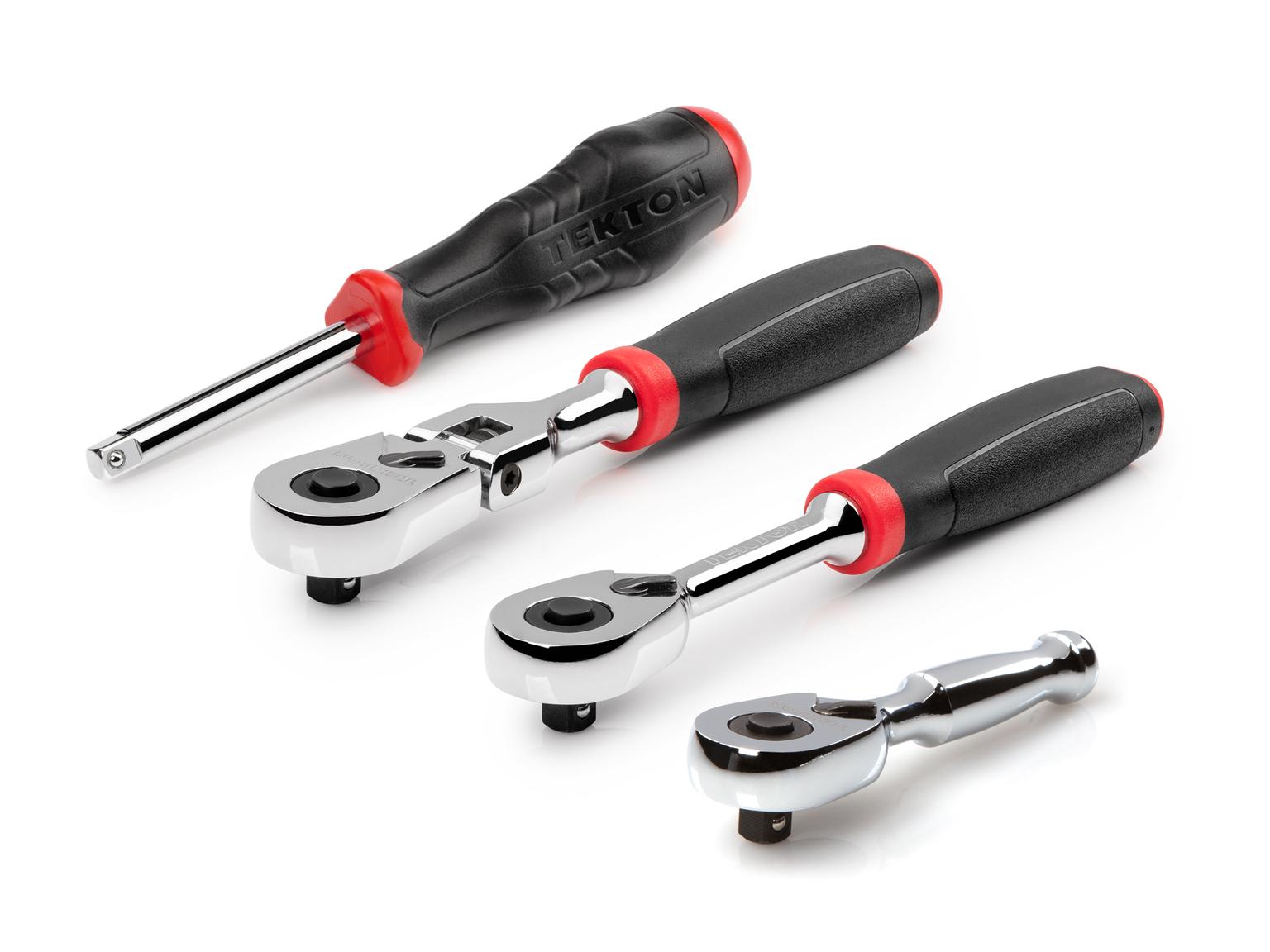 TEKTON SDR99004-T 1/4 Inch Drive Quick-Release Comfort Grip Ratchet and Spinner Handle Set (4-Piece)