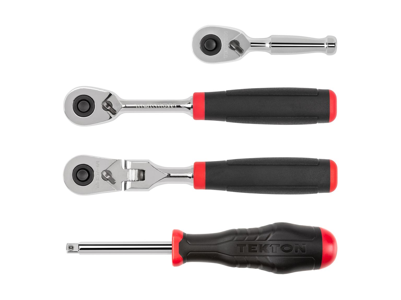 TEKTON SDR99004-T 1/4 Inch Drive Quick-Release Comfort Grip Ratchet and Spinner Handle Set (4-Piece)