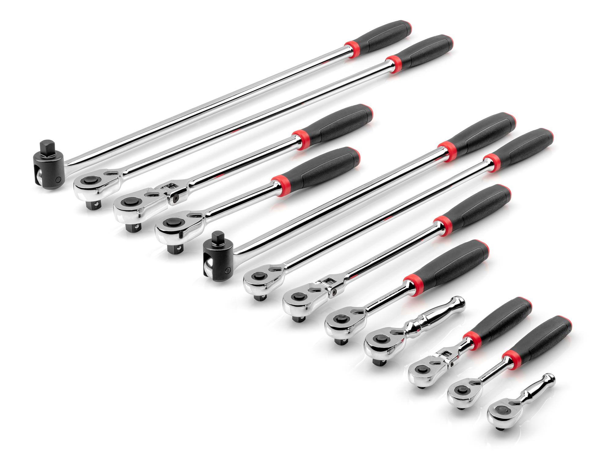 TEKTON SDR99005-T 1/4, 3/8, 1/2 Inch Drive Quick-Release Comfort Grip Ratchet & Breaker Bar Set (12-Piece)