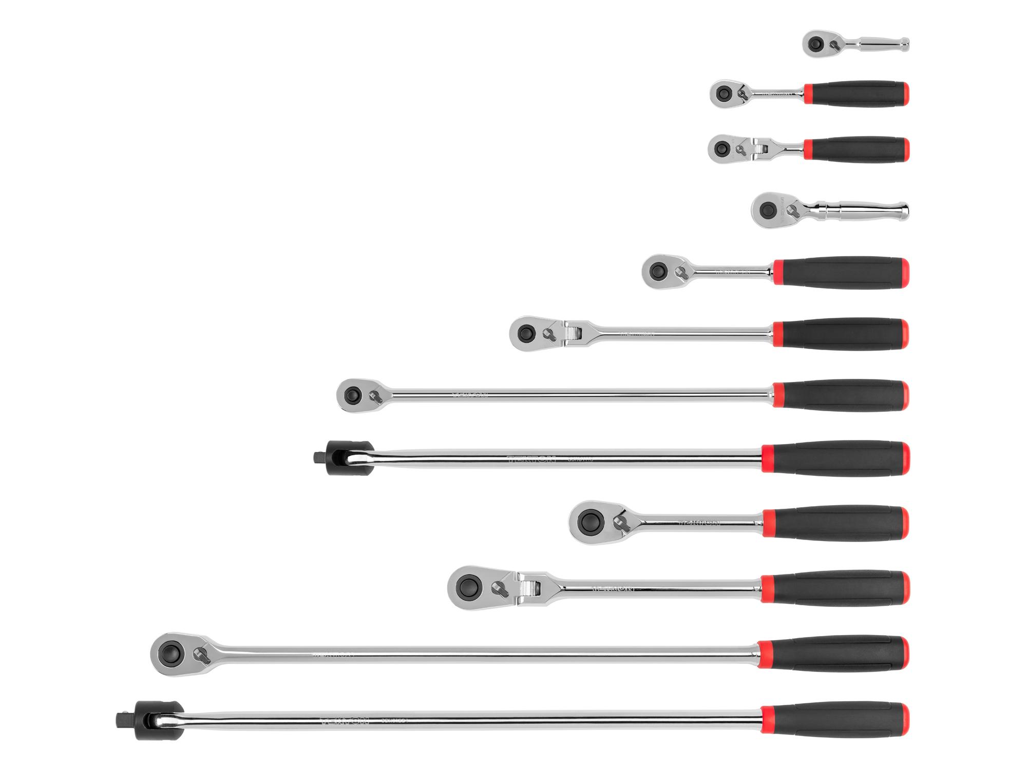 TEKTON SDR99005-T 1/4, 3/8, 1/2 Inch Drive Quick-Release Comfort Grip Ratchet & Breaker Bar Set (12-Piece)