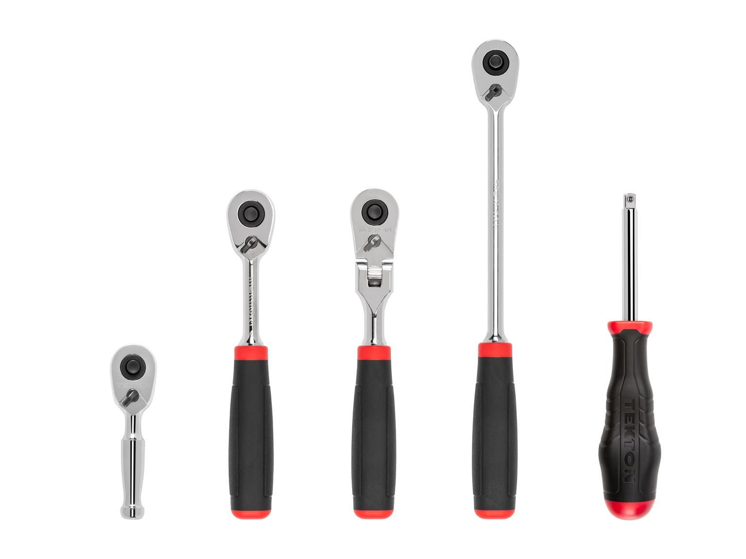 1/4 Inch Drive Quick-Release Comfort Grip Ratchet and Spinner Handle Set (5-Piece)