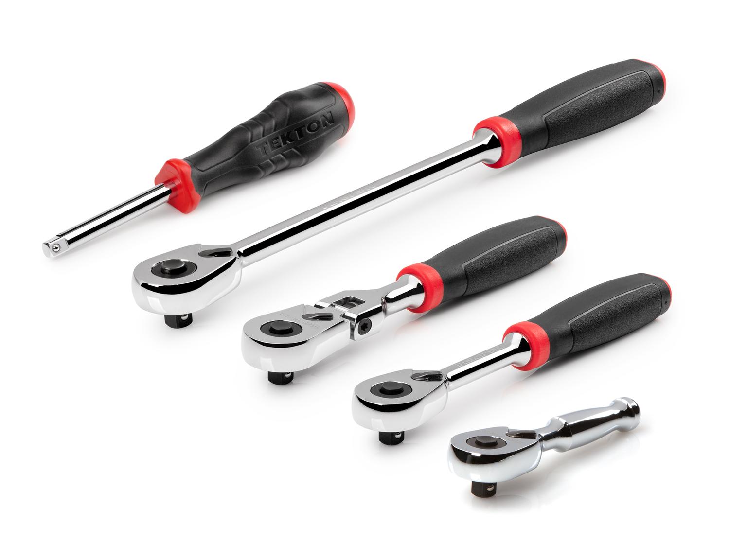 TEKTON SDR99008-T 1/4 Inch Drive Quick-Release Comfort Grip Ratchet and Spinner Handle Set (5-Piece)