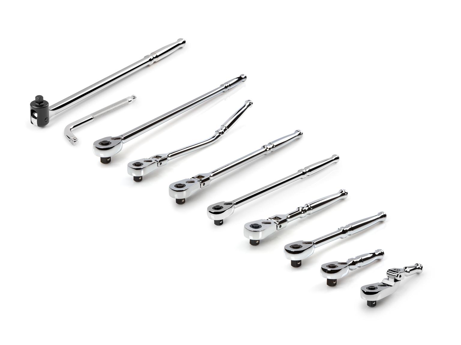 TEKTON SDR99101-T 3/8 Inch Drive Quick-Release Ratchet, L-Handle, and Breaker Bar Set (10-Piece)