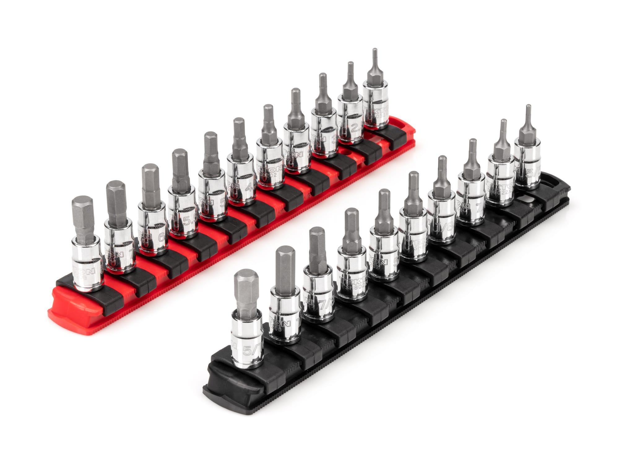 TEKTON SHB90202-T 1/4 in Dr Hex Bit Socket Set with Rails, 21-Piece (5/64-5/16 in., 2-8 mm)