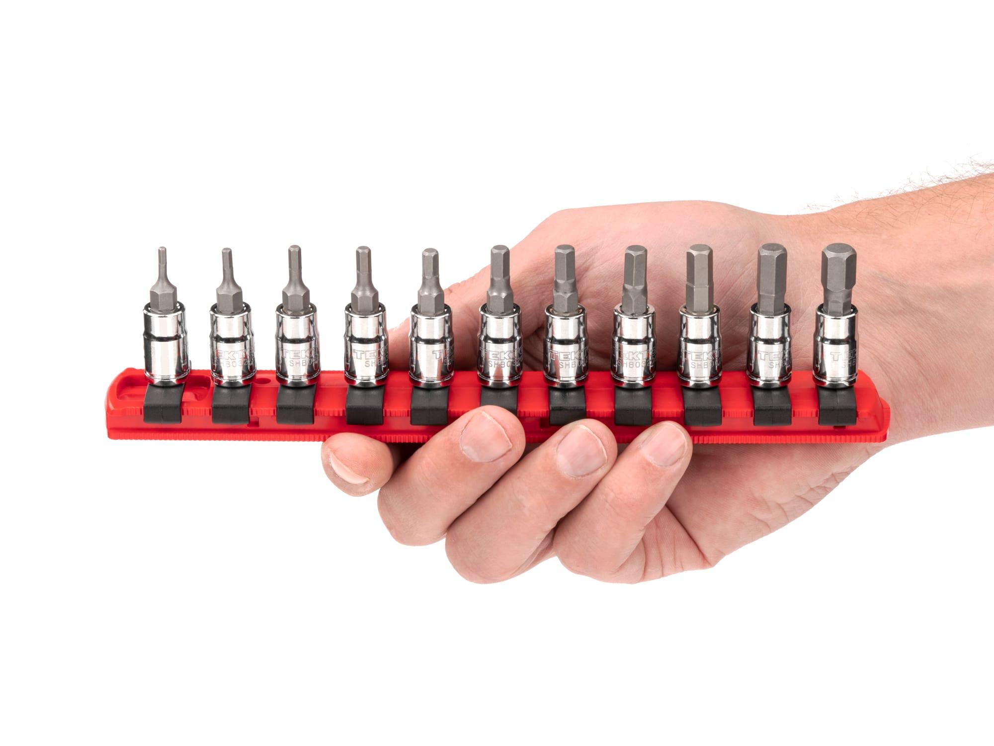 TEKTON SHB90202-T 1/4 in Dr Hex Bit Socket Set with Rails, 21-Piece (5/64-5/16 in., 2-8 mm)