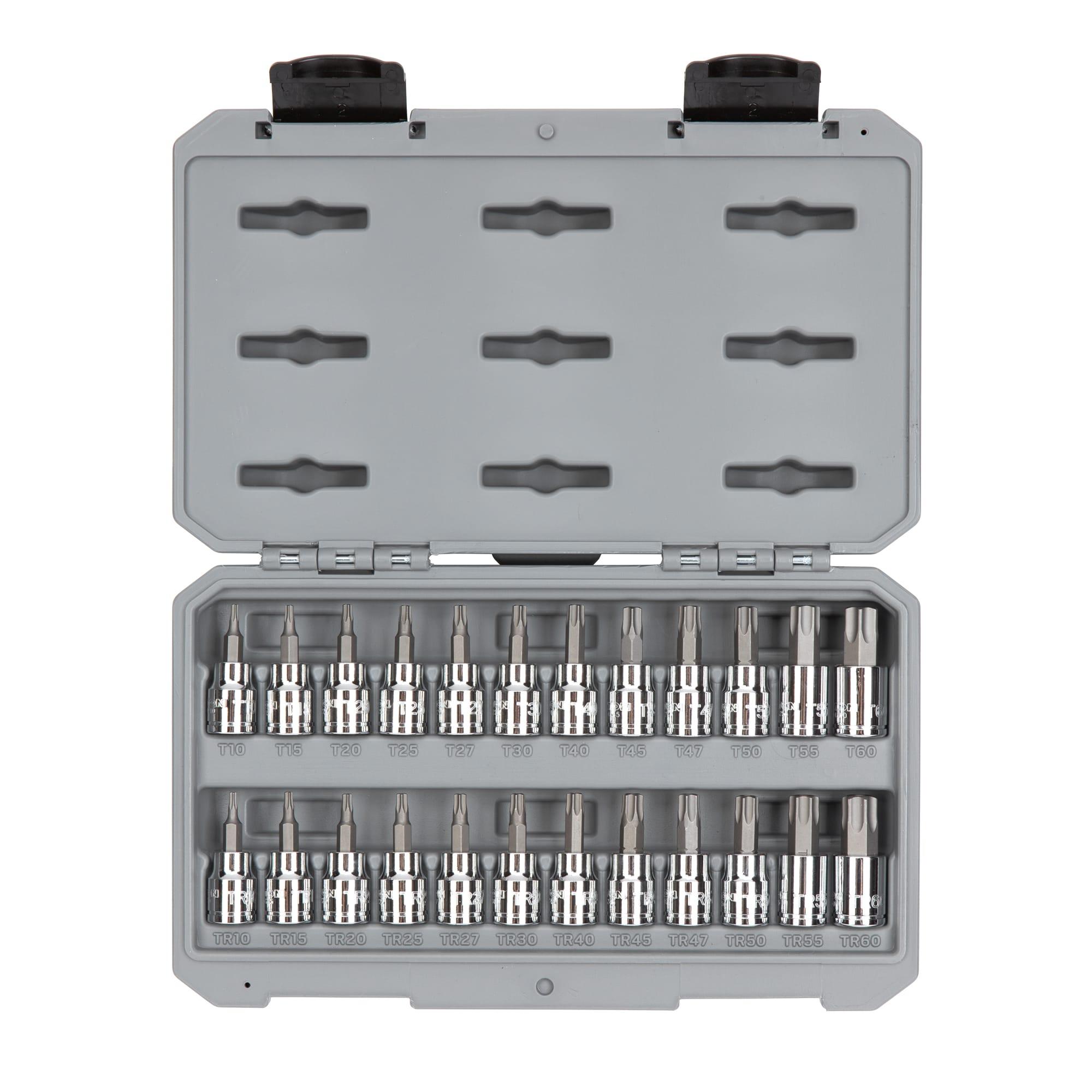 TEKTON SHB91307-D 3/8 Inch Drive Torx and Tamper-Resistant Torx Bit Socket Set, 24-Piece (T10-T60, TR10-TR60)