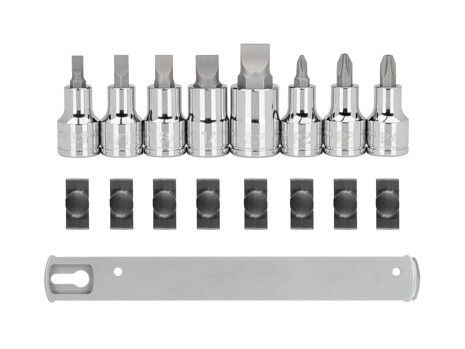 TEKTON SHB92108-T 1/2 Inch Drive Phillips/Slotted Bit Socket Set with Rail, 8-Piece (#2-#4, 1/4-5/8 in.)