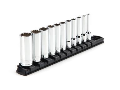 1/4 Inch Drive Deep 12-Point Socket Set with Rail, 11-Piece (5/32-9/16 in.) 
