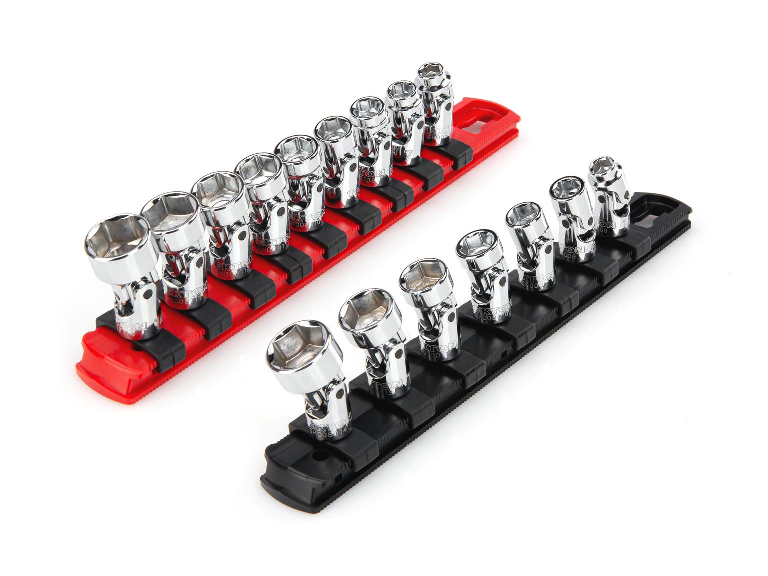 TEKTON SHD90205-T 1/4 Inch Drive Universal Joint Socket Set with Rails, 16-Piece (1/4-9/16 in., 6-14 mm)