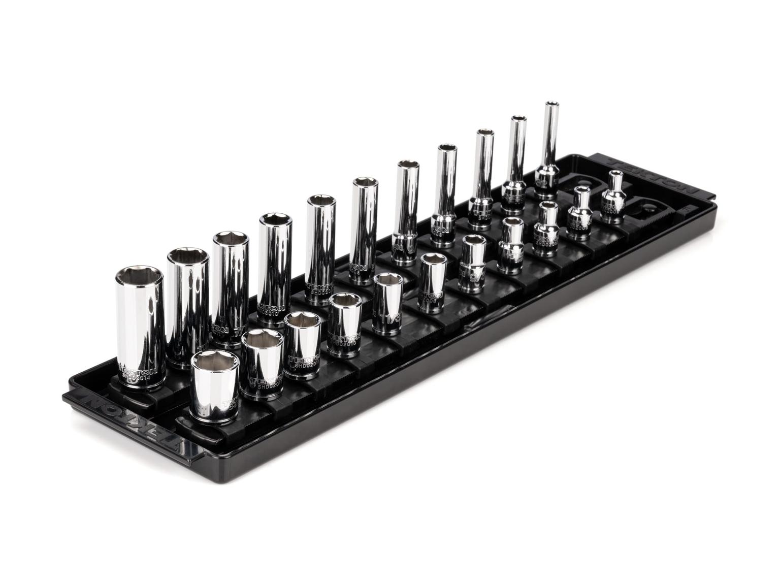 1/4 Inch Drive 6-Point Socket Set, 22-Piece (5/32-9/16 in.) with Rails
