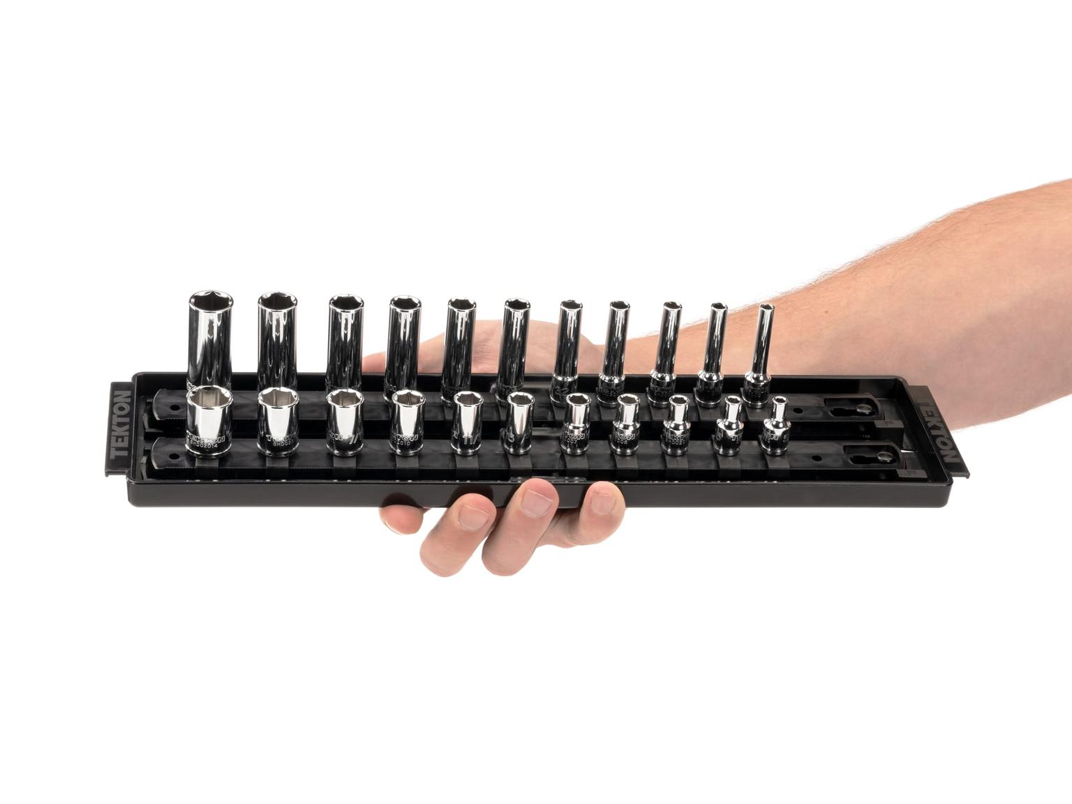 TEKTON SHD90210-T 1/4 Inch Drive 6-Point Socket Set with Rails, 22-Piece (5/32-9/16 in.)