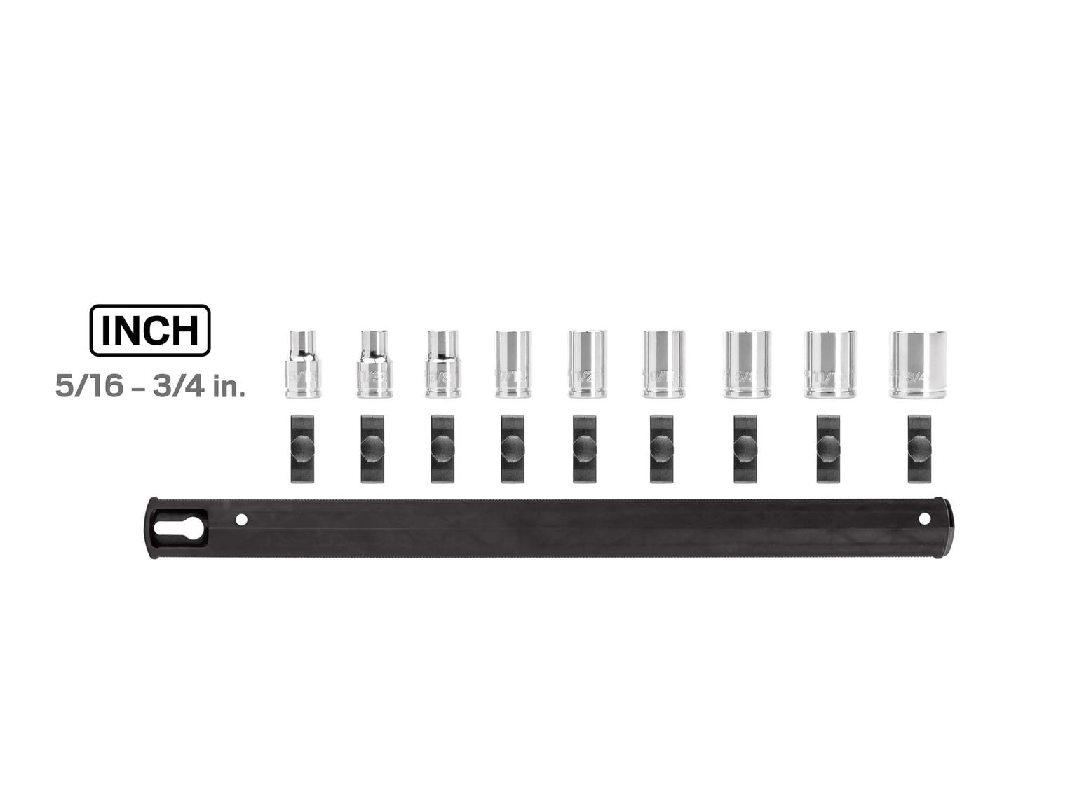 TEKTON SHD91101-T 3/8 Inch Drive 6-Point Socket Set with Rail, 9-Piece (5/16-3/4 in.)