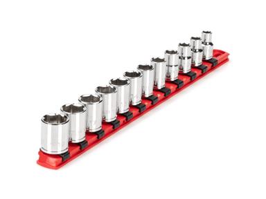 3/8 Inch Drive 6-Point Socket Set with Rails, 12-Piece (8-19 mm) 
