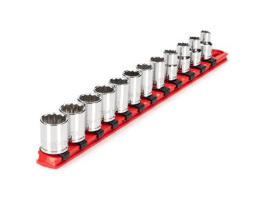 3/8 Inch Drive 12-Point Socket Set with Rails, 12-Piece (8-19 mm) 