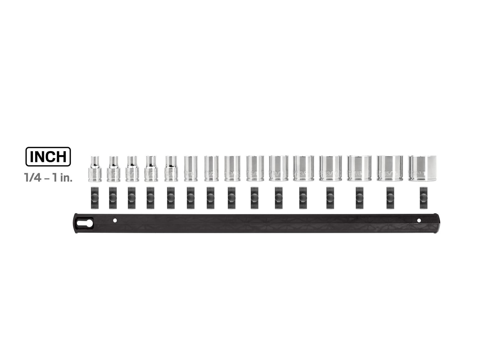 TEKTON SHD91109-T 3/8 Inch Drive 6-Point Socket Set with Rail, 15-Piece (1/4-1 in.)