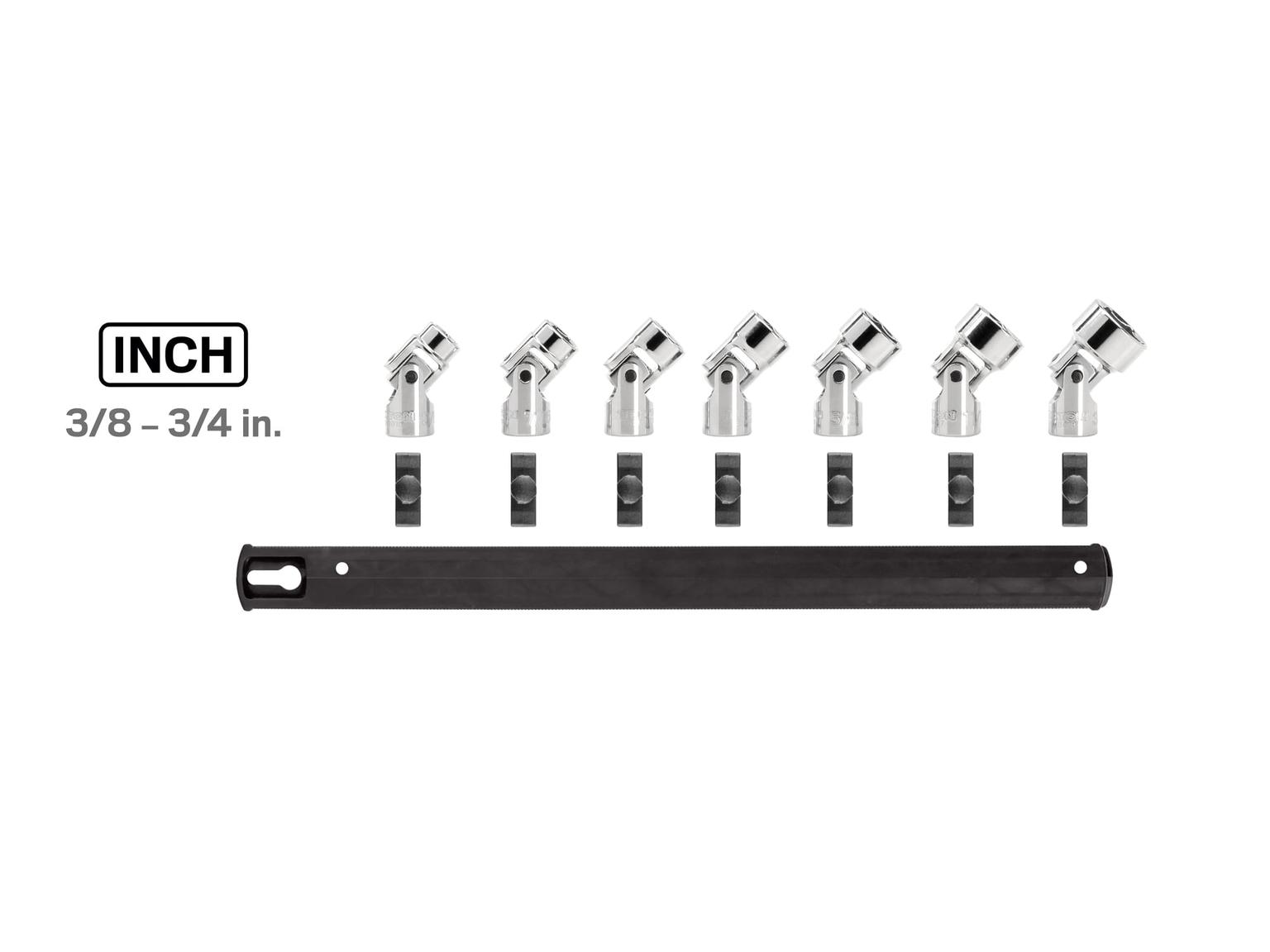 TEKTON SHD91118-T 3/8 Inch Drive Universal Joint Socket Set with Rails, 7-Piece (3/8-3/4 in.)