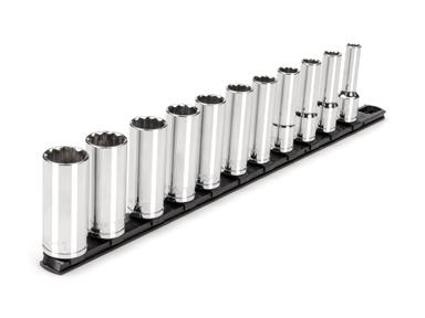 1/2 Inch Drive Deep 12-Point Socket Set with Rail, 11-Piece (3/8-1 in.) 