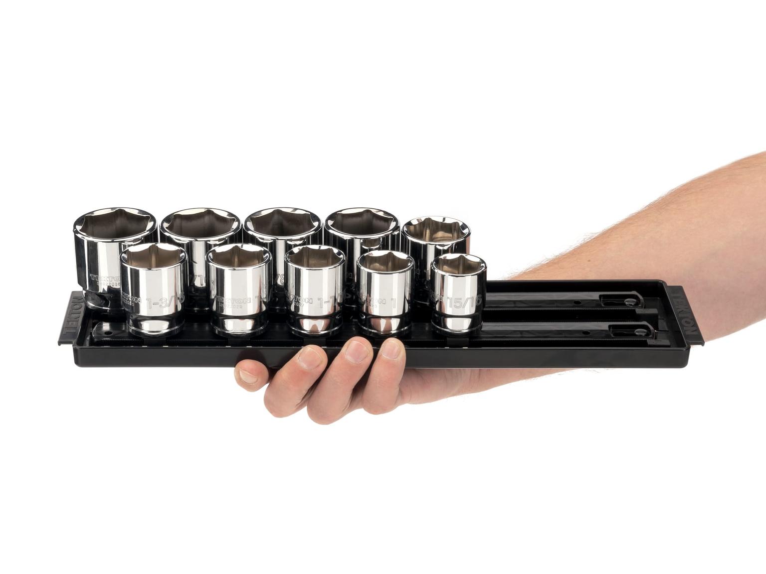 TEKTON SHD92109-T 1/2 Inch Drive 6-Point Socket Set, 10-Piece (15/16 - 1-1/2 in.) with Rails
